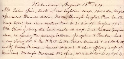 13 August 1879: SS Kangaroo remark book entry